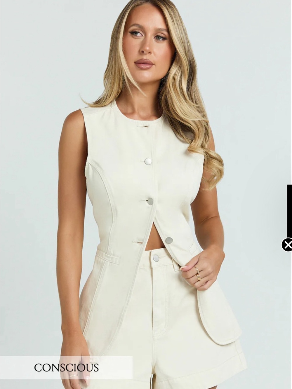 Showpo Cream Sleeveless Button Front Vest Top